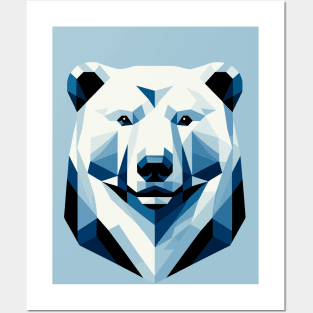 Abstract Geometric Polar Bear - Cool Blues and Whites Posters and Art